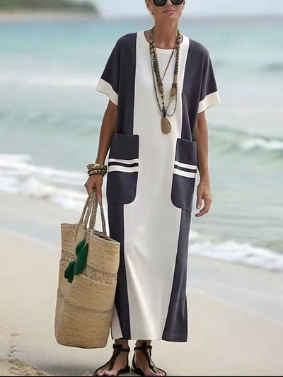 Women's Holiday Contrast Print Round Neck Loose Dress