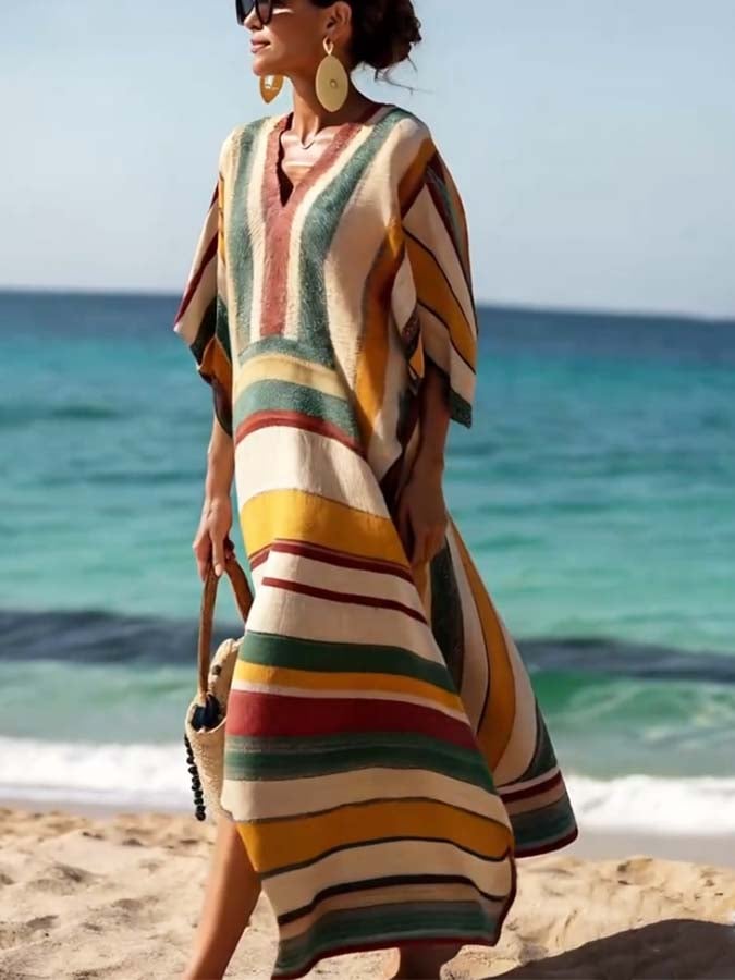 Women'S Loose Striped Print Dress