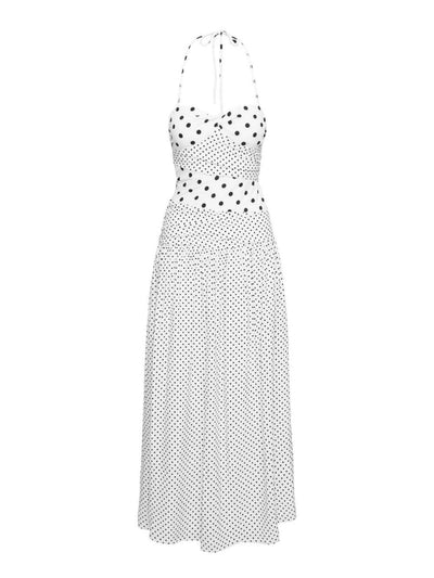 Halter Maxi Dress White Polka